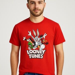 Looney Tunes Red T-Shirt – Bugs Bunny, Daffy Duck, Sylvester, Marvin – Size XL